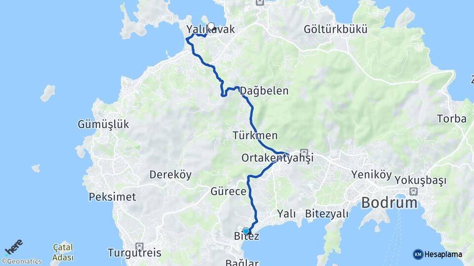 Muğla Bodrum Bitez Yalıkavak Bodrum Arası Kaç Km - Yol Haritası