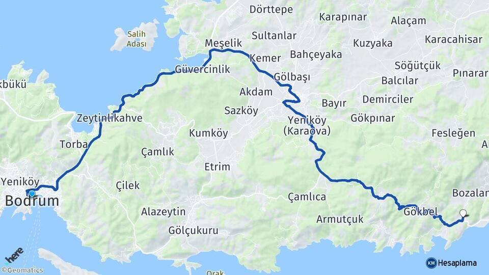 Muğla Bodrum Çökertme Milas Arası Kaç Km - Yol Haritası