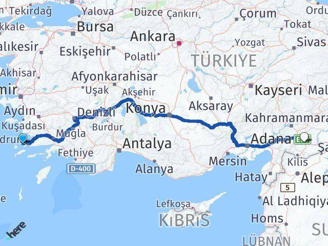 Muğla Bodrum Gümüşlük Gaziantep Arası Kaç Km - Yol Haritası
