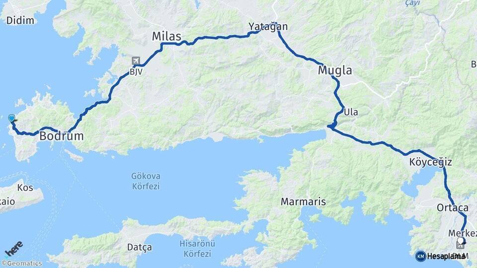Gümüşlük Muğla Dalaman Havalimanı Arası Kaç Km - Yol Tarifi