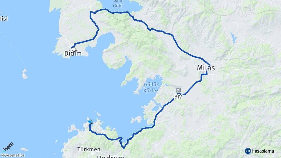 Muğla Bodrum Gündoğan Didim Aydın Arası Kaç Km - Yol Haritası