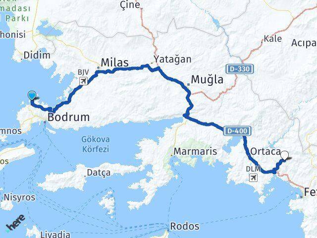 Muğla Bodrum Gündoğan Karacaören Fethiye Arası Kaç Km - Yol Haritası