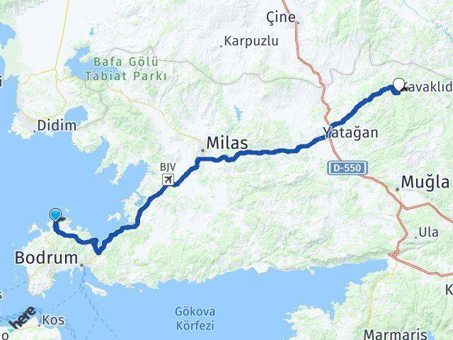 Muğla Bodrum Gündoğan Kavaklıdere Arası Kaç Km - Yol Haritası
