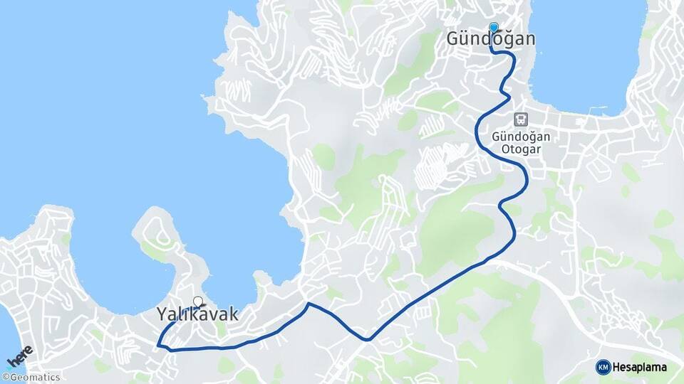 Muğla Bodrum Gündoğan Yalıkavak Bodrum Arası Kaç Km - Yol Haritası