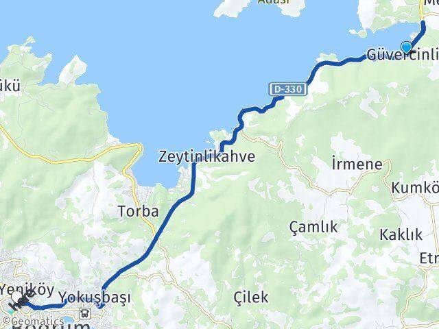 Muğla Bodrum Güvercinlik Cevat Şakir Bodrum Arası Kaç Km - Yol Haritası