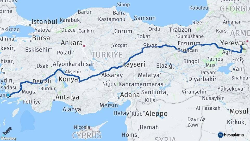 Muğla Bodrum Iğdır Arası Kaç Km - Yol Haritası