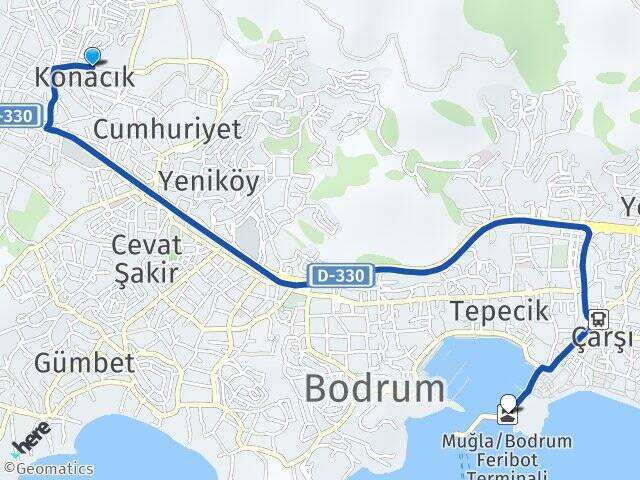 Konacık Bodrum Feribot İskelesi Arası Kaç Km - Yol Tarifi