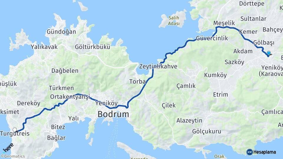 Muğla Bodrum Mumcular Turgutreis Bodrum Arası Kaç Km - Yol Haritası