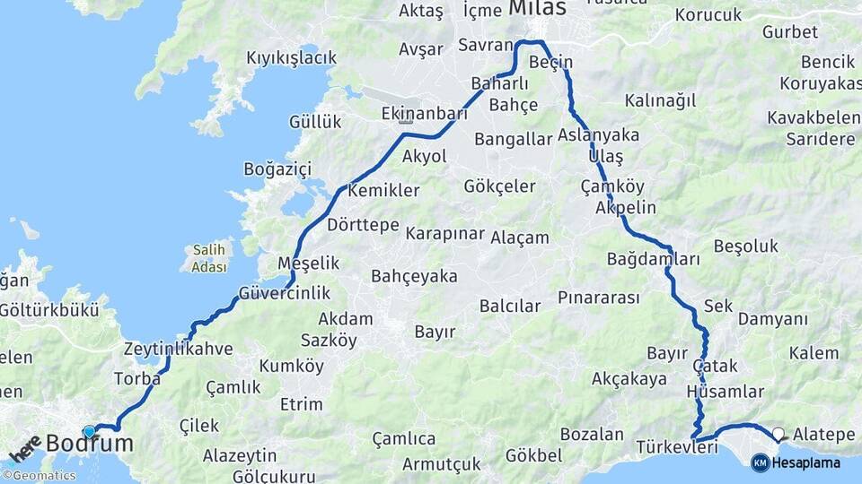 Muğla Bodrum Ören Milas Arası Kaç Km - Yol Haritası