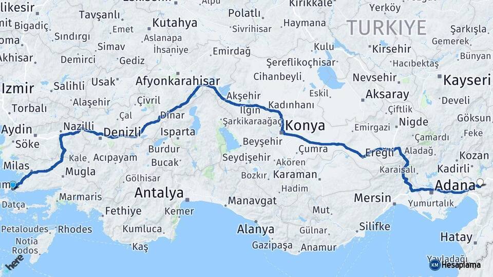 Muğla Bodrum Osmaniye Arası Kaç Km - Yol Haritası