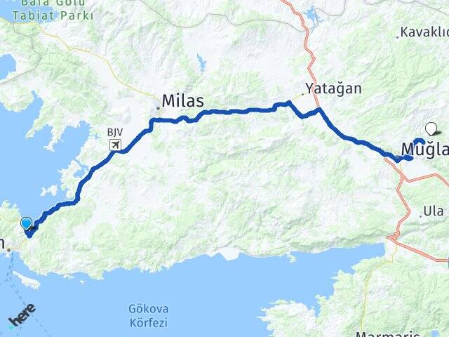 Muğla Bodrum Torba Menteşe Arası Kaç Km - Yol Haritası