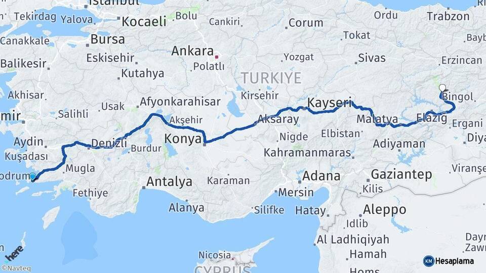 Muğla Bodrum Tunceli Arası Kaç Km - Yol Haritası