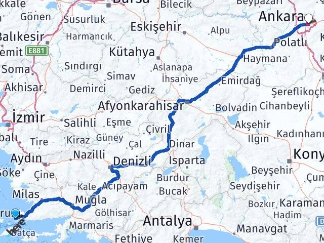 Muğla Bodrum Turgutreis Ankara Arası Kaç Km - Yol Haritası