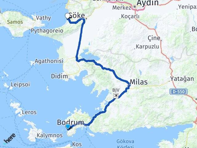 Muğla Bodrum Turgutreis Kuşadası Aydın Arası Kaç Km - Yol Haritası