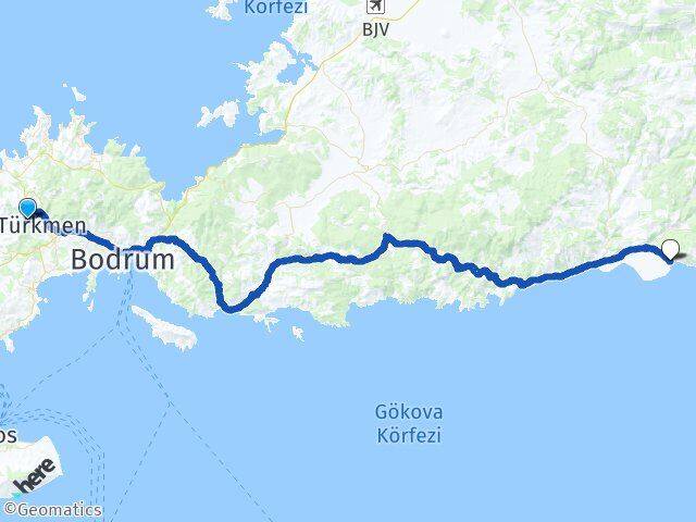 Muğla Bodrum Yakaköy Ören Milas Arası Kaç Km - Yol Haritası