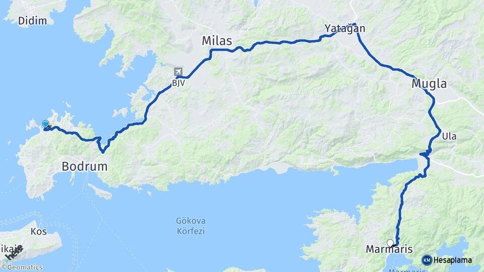 Muğla Bodrum Yalıkavak Marmaris Arası Kaç Km - Yol Haritası
