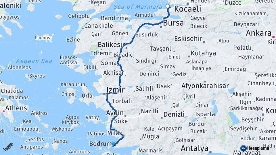 Muğla Bodrum Yalova Arası Kaç Km - Yol Haritası