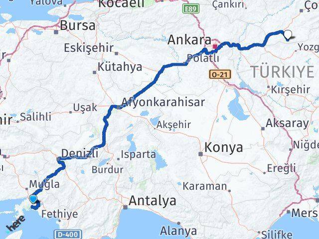 Muğla Boğazkale Çorum Arası Kaç Km - Yol Haritası