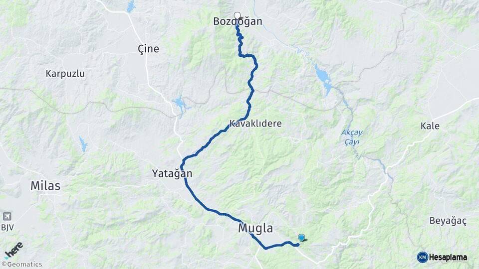 Muğla Bozdoğan Aydın Arası Kaç Km - Yol Haritası