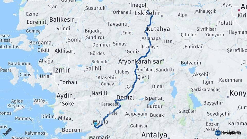 Muğla Bozüyük Bilecik Arası Kaç Km - Yol Haritası