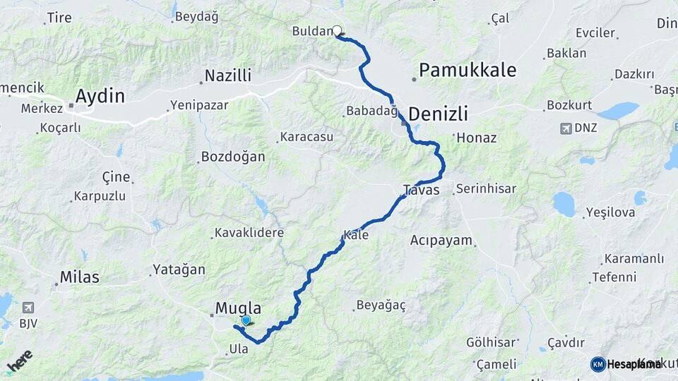 Muğla Buldan Denizli Arası Kaç Km - Yol Haritası