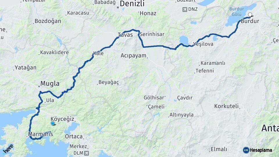 Muğla Burdur Arası Kaç Km - Yol Haritası