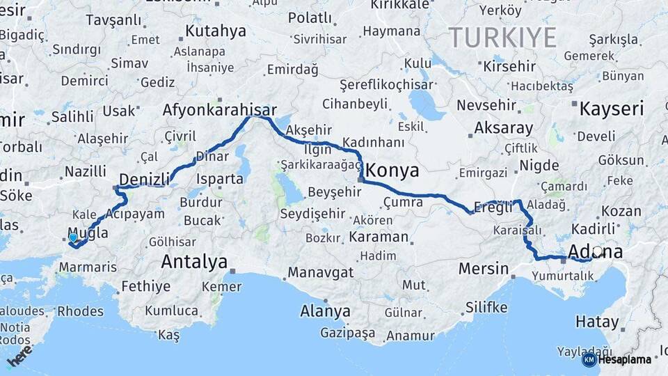 Muğla Ceyhan Adana Arası Kaç Km - Yol Haritası