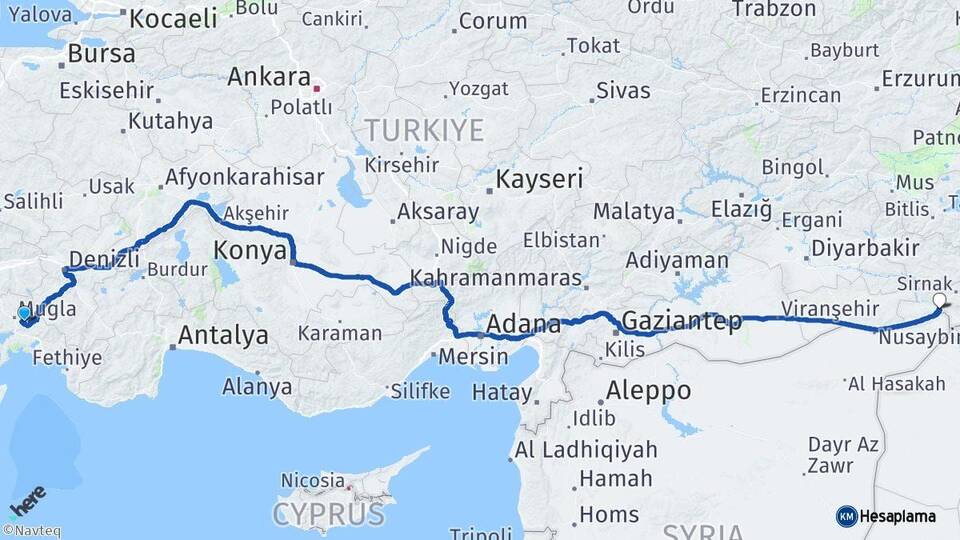 Muğla Cizre Şırnak Arası Kaç Km - Yol Haritası