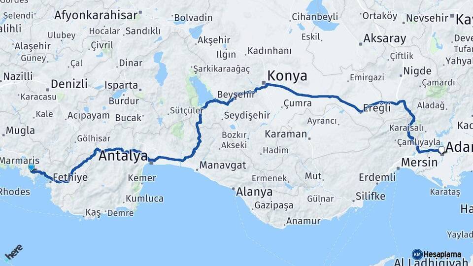 Muğla Dalaman Adana Arası Kaç Km - Yol Haritası