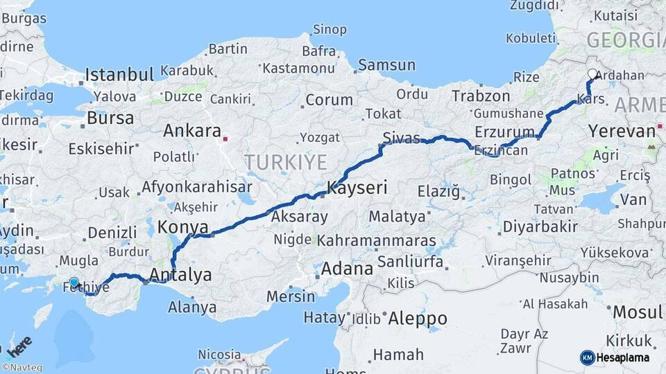 Muğla Dalaman Ardahan Arası Kaç Km - Yol Haritası