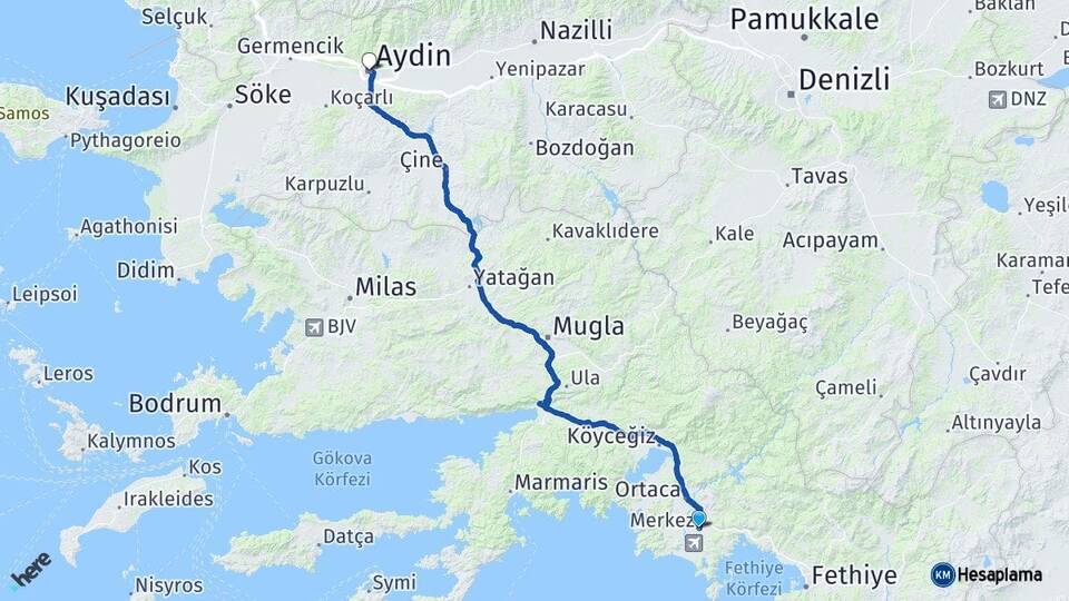 Muğla Dalaman Aydın Arası Kaç Km - Yol Haritası