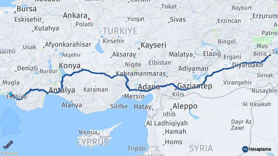 Muğla Dalaman Bitlis Arası Kaç Km - Yol Haritası