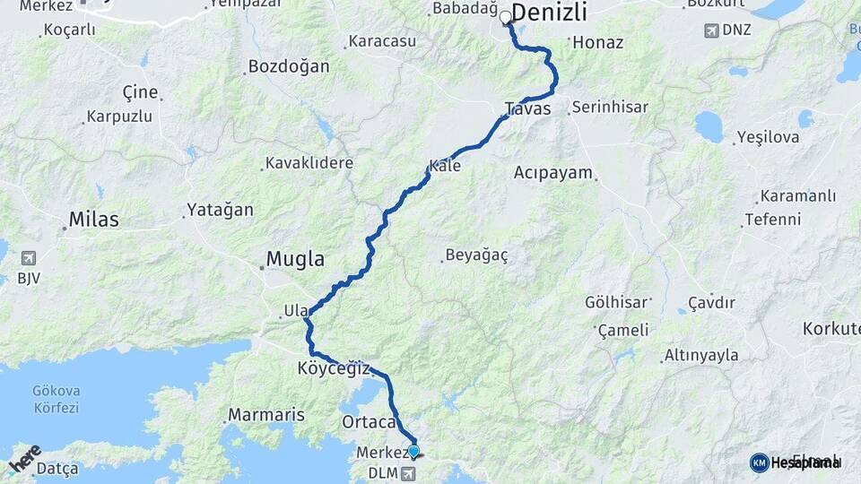 Muğla Dalaman Denizli Arası Kaç Km - Yol Haritası