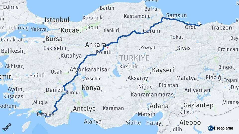 Muğla Dalaman Giresun Arası Kaç Km - Yol Haritası