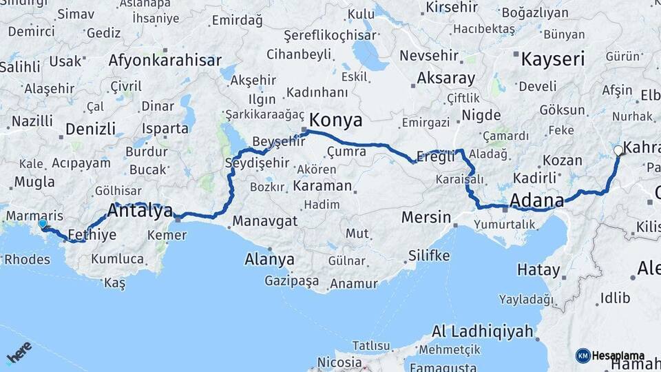 Muğla Dalaman Kahramanmaraş Arası Kaç Km - Yol Haritası
