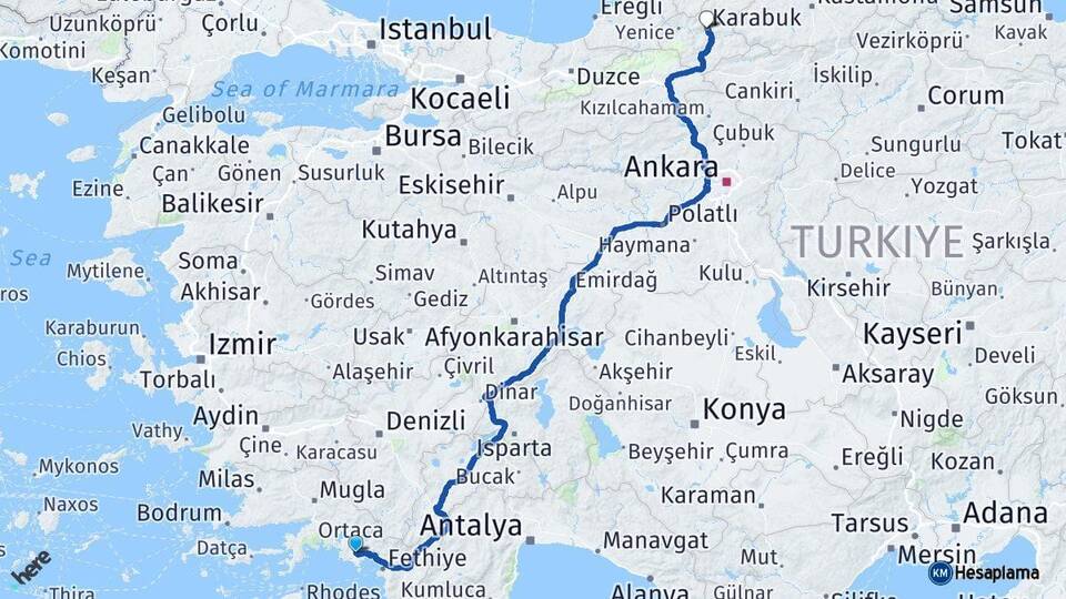 Muğla Dalaman Karabük Arası Kaç Km - Yol Haritası