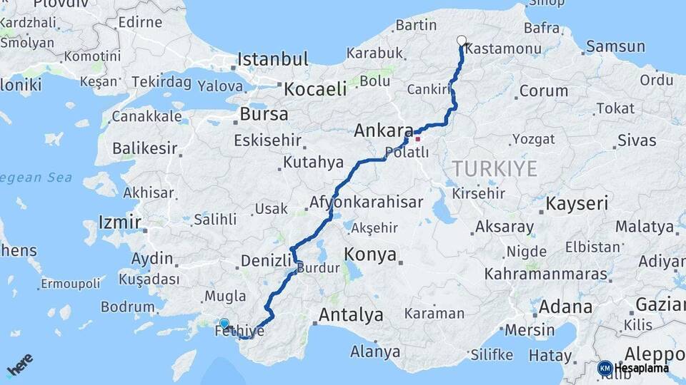 Muğla Dalaman Kastamonu Arası Kaç Km - Yol Haritası
