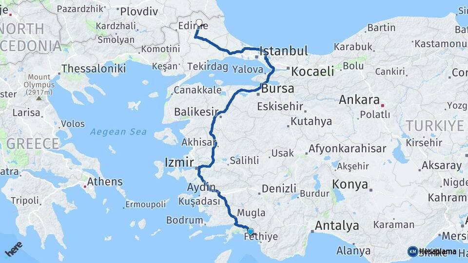 Muğla Dalaman Kırklareli Arası Kaç Km - Yol Haritası