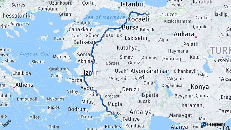 Muğla Dalaman Sakarya Arası Kaç Km - Yol Haritası