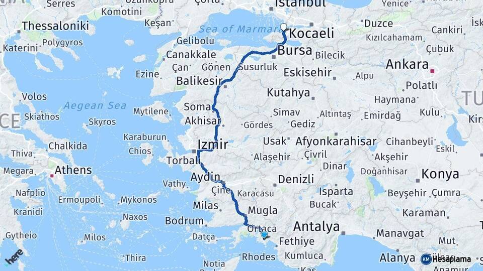 Muğla Dalaman Yalova Arası Kaç Km - Yol Haritası
