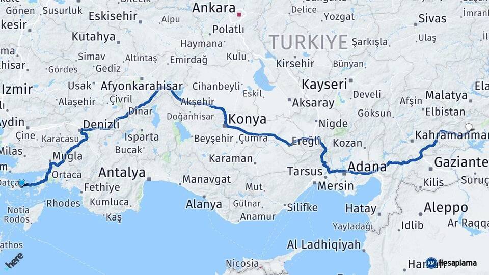 Muğla Datça Adıyaman Arası Kaç Km - Yol Haritası