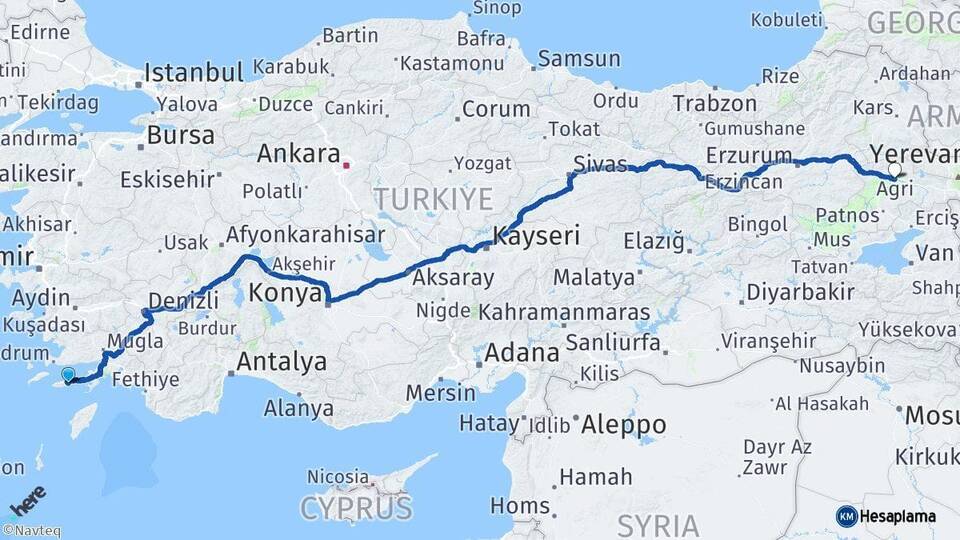 Muğla Datça Ağrı Arası Kaç Km - Yol Haritası