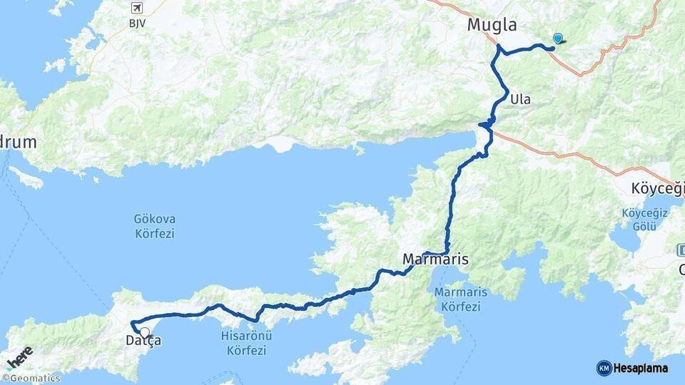 Muğla Datça Arası Kaç Km - Yol Haritası