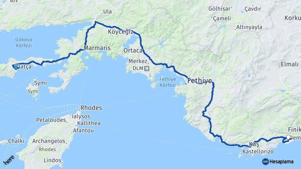 Muğla Datça Demre Antalya Arası Kaç Km - Yol Haritası