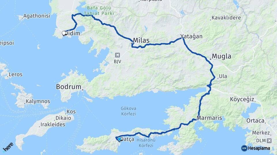Muğla Datça Didim Aydın Arası Kaç Km - Yol Haritası