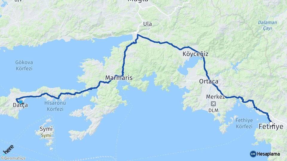 Muğla Datça Fethiye Arası Kaç Km - Yol Haritası