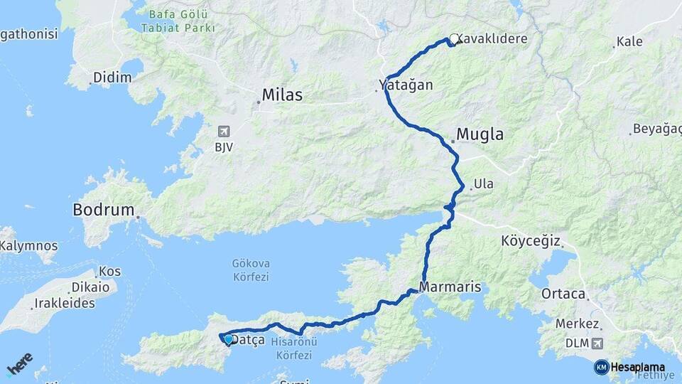 Muğla Datça Kavaklıdere Arası Kaç Km - Yol Haritası