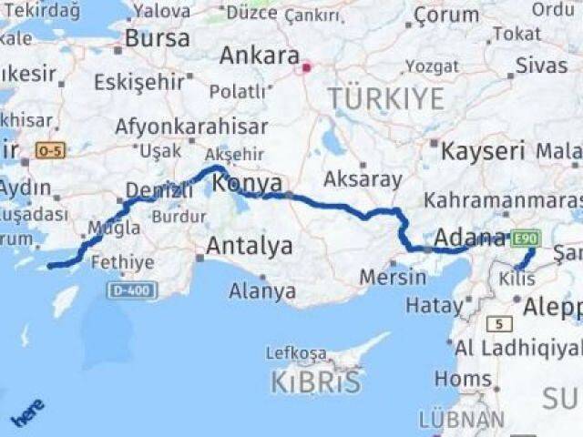 Muğla Datça Kilis Arası Kaç Km - Yol Haritası