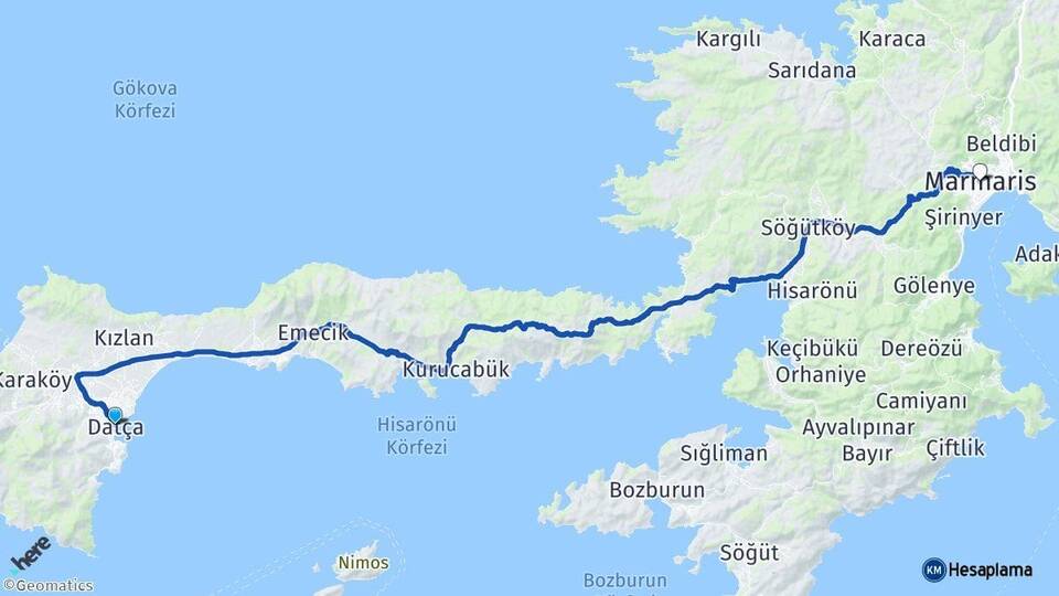 Muğla Datça Marmaris Arası Kaç Km - Yol Haritası