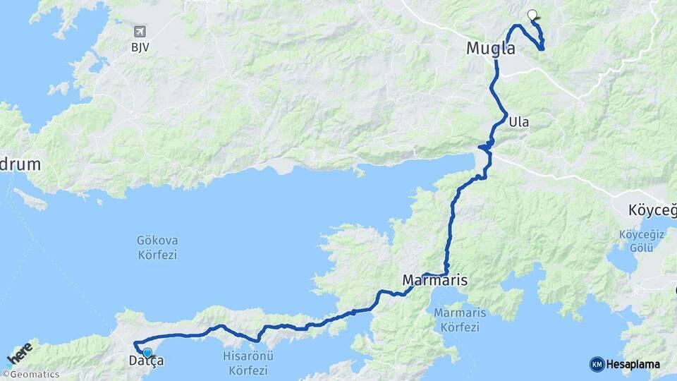 Muğla Datça Menteşe Arası Kaç Km - Yol Haritası